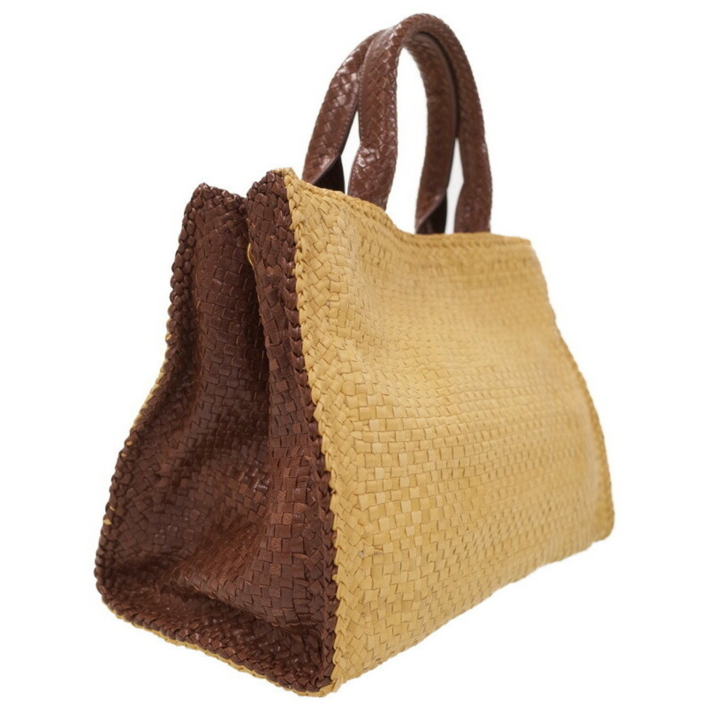 Prada leather Madras woven shopping tote Yellow